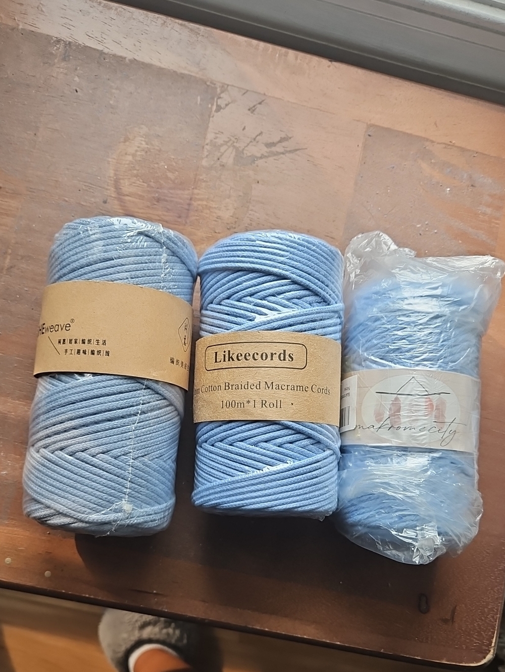 Likeecords Light Blue Cotton Braided Macrame Cord - 3 Rolls